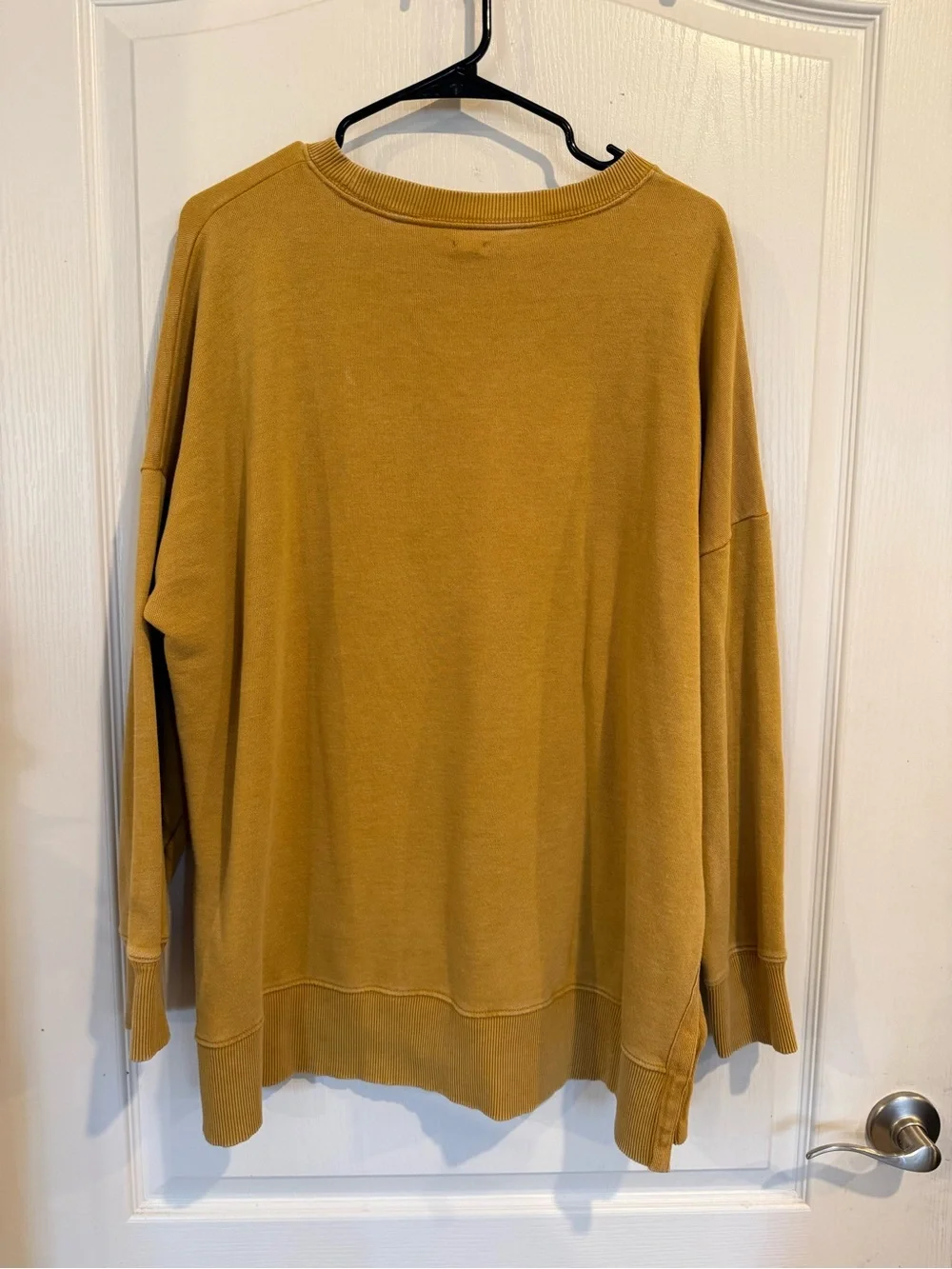Aerie mustard yellow oversized crewneck sweater side slits relaxed fit sz XL